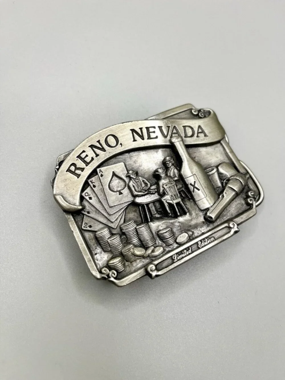 Vintage Limited Edition Reno Nevada Casino Belt Buckle Pewter Western Cowboy
